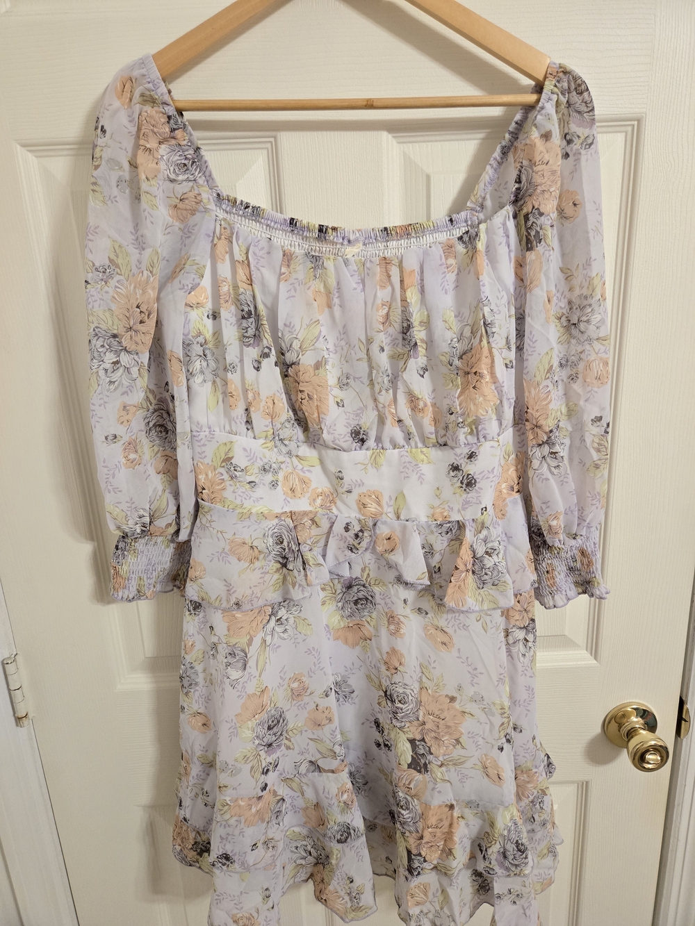 Exlura Purple Pastel Floral Off-Shoulder Ruffle Mini Dress Size XL